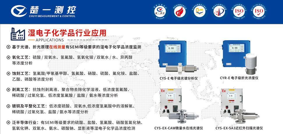 適用于濕電子化學(xué)品行業(yè)的在線折光濃度儀和在線光譜儀系列產(chǎn)品 適用于濕電子化學(xué)品行業(yè)的在線折光濃度儀和在線光譜儀系列產(chǎn)品
